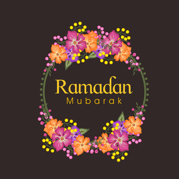 Flowers decorated frame for Ramadan Kareem celebration.