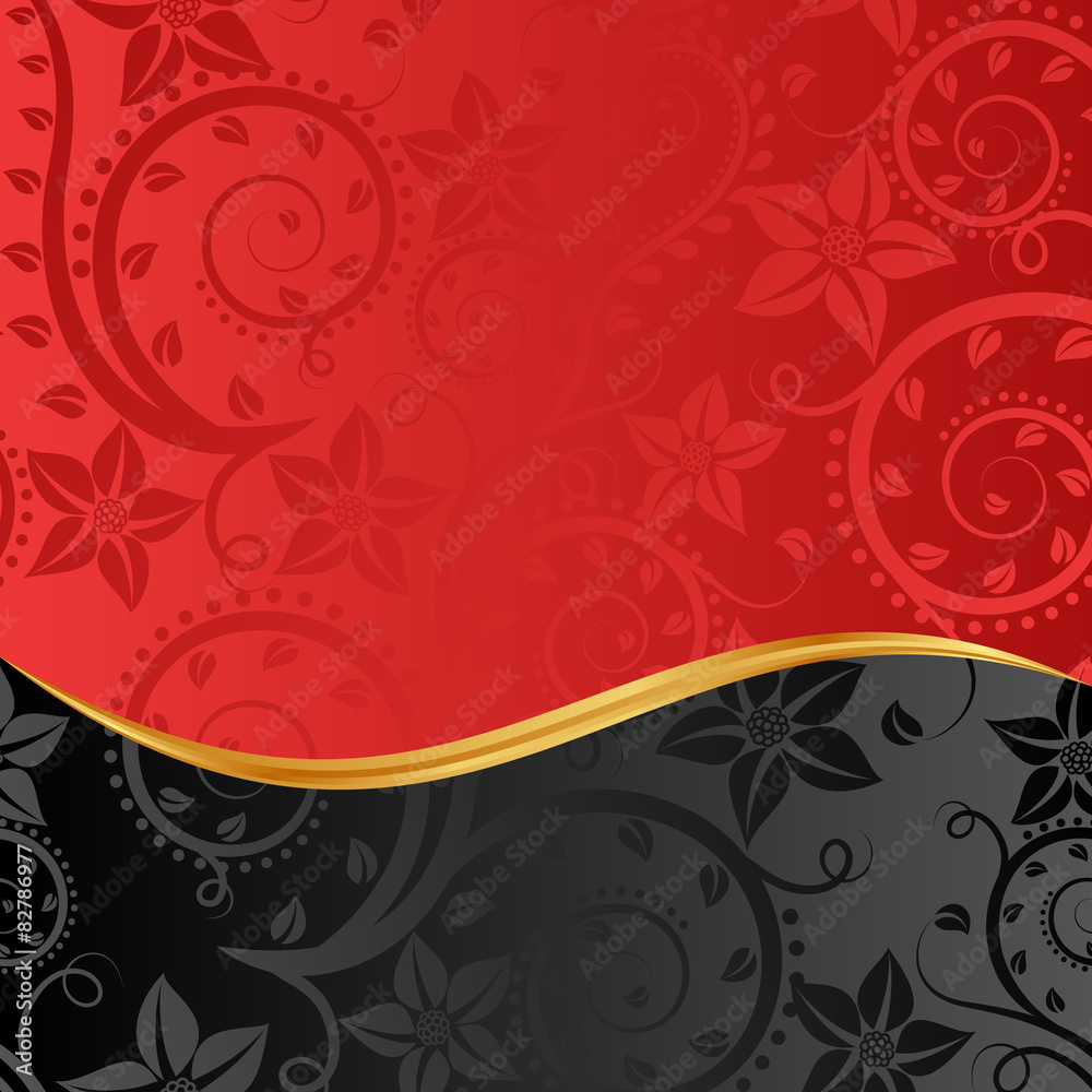 Poster red and black background with floral ornaments