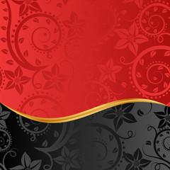 red and black background with floral ornaments