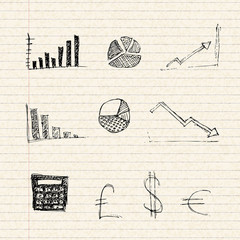 Illustration of charts on a sheet of lined paper - 82787182