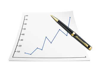 Business graph on the paper sheet with pen. Vector