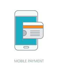 Mobile payment flat line icon concept