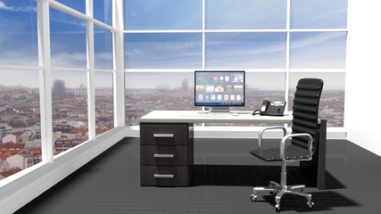 Fototapeta na wymiar Interior of a modern office with window and cityscape view