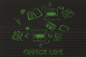 Productive teamwork: desk with business objects for 2 people