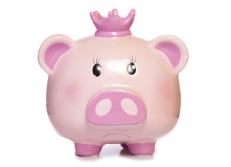 sad pink pig piggy bank