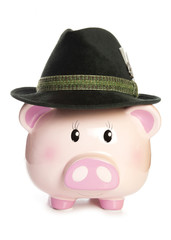 piggy bank wearing bavarian hat