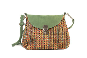 Bolso de mujer sobre fondo blanco aislado vista de frente