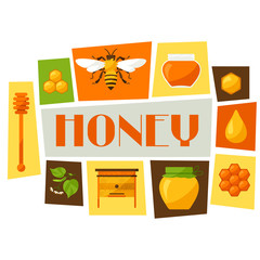 Background design with honey and bee objects