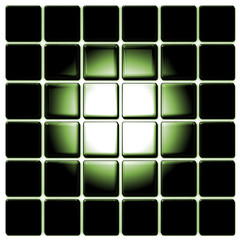 Glass window of squares abstract in green and black