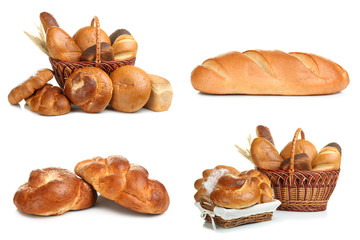 bread in a basket isolated. 
collage