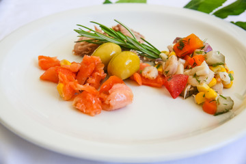 Tuna, salmon and shrimp salad