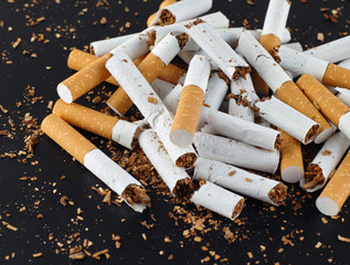 Broken cigarettes closeup