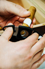 Zigarre mit Cutter anschneiden