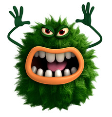 green cartoon hairy monster 3d