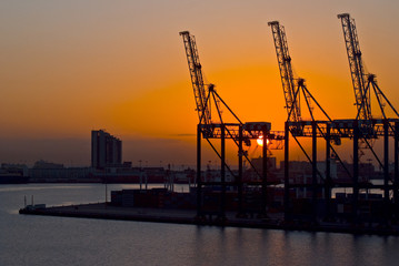 Harbour crane at sunset, Durban South Africa