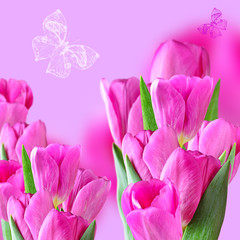 Obraz na płótnie Canvas Collage with pink tulips