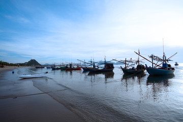 Group of fisherman boats at the coast