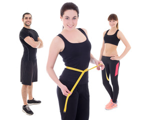 weight loss concept - young people in sports wear isolated on wh