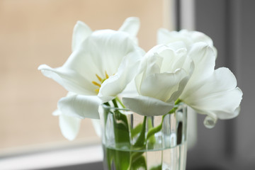 Beautiful tulips in vase close up