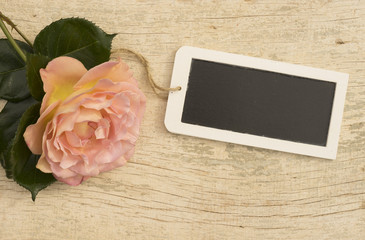 Leere Schiefertafel mit Rose