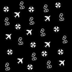 minimalistic vector holiday pattern. planes and umbrellas