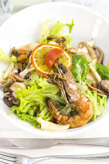 seafood salad on a plate on a white background