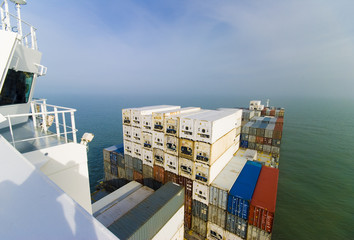 large container vessel ship and the horizon