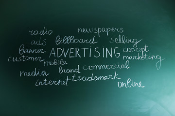Fototapeta premium Themed words on blackboard background