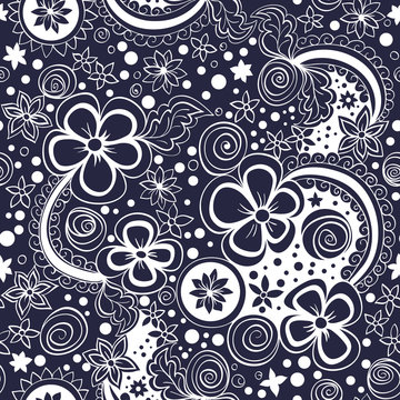 vector seamless black and white floral pattern