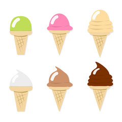 Ice cream ball on cone with six flavor