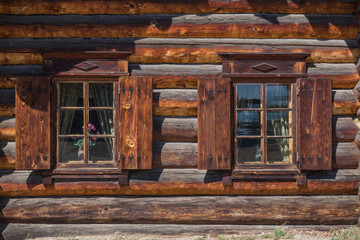 Windows in a traditional wooden house