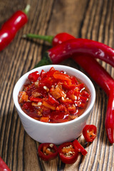 Bowl with preserved red Chilis