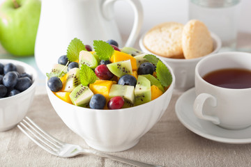 fruit salad with mango kiwi blueberry for breakfast