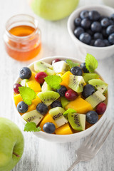 fruit salad with mango kiwi blueberry for breakfast