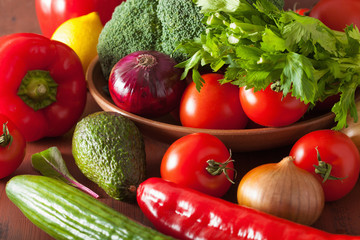 healthy vegetables tomato avocado onion broccoli cucumber celery