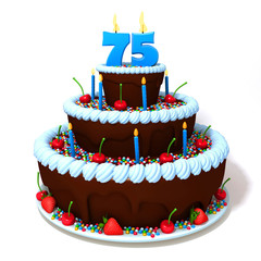 Birthday cake with number seventy five