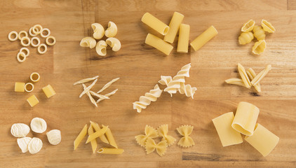 different kinds of raw pasta
