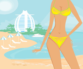 Obraz na płótnie Canvas beautiful girl on a tropical vacation