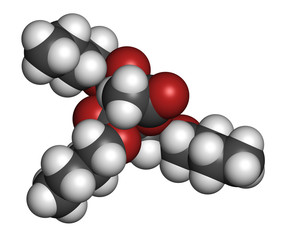 Acetyl tributyl citrate (ATBC) plasticizer molecule. 