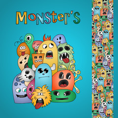 Funny cartoon monsters card and border