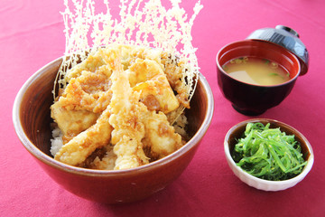 Rice with Tempura Fried shrimp Japanese style