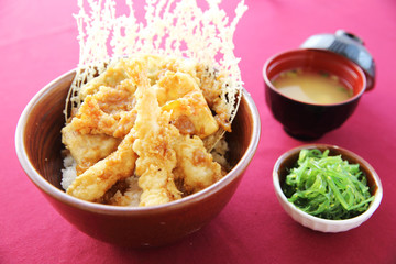Rice with Tempura Fried shrimp Japanese style