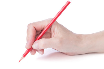 weibliche Hand mit einem roten Stift