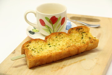  bread with garlic on the wood cutting
