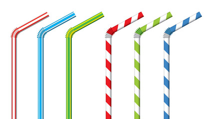 Colorful drinking straws, vector set