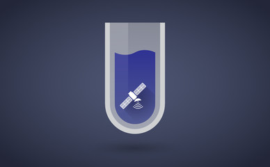 Blue chemical test tube icon with a satellite