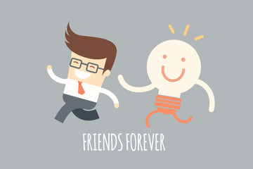 business man running with creative bulb