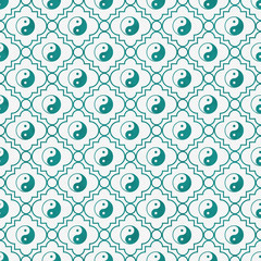 Teal and White Yin Yang Tile Pattern Repeat Background