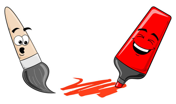 Cartoon Filzstift und Pinsel auf wei&szlig;em Hintergrund