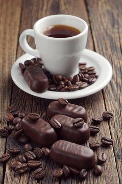 Chocolate candy and coffee